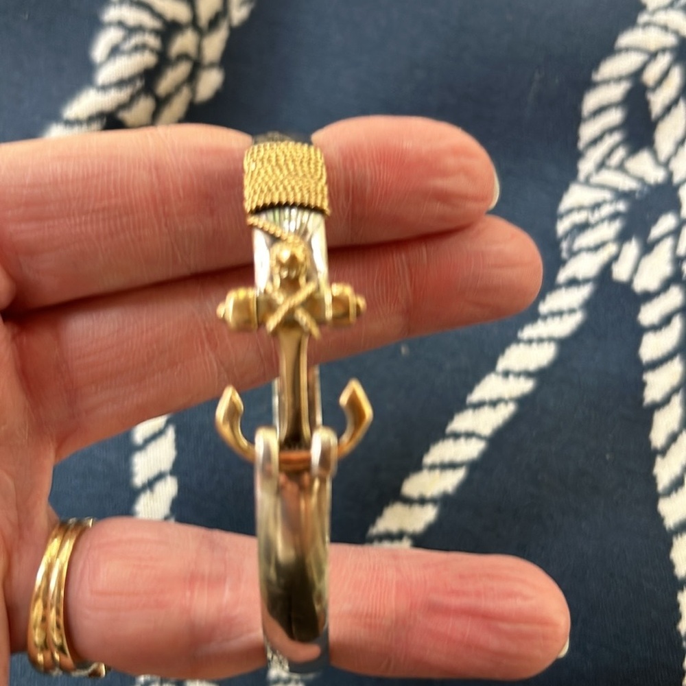 Stunning Unisex Sterling with 14K Gold Caribbean Anchor Hook Bracelet